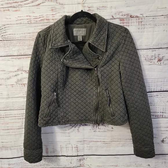 Anthropologie Marrakech Gray/ Black M Quilted Moto Jacket - Picture 4 of 7